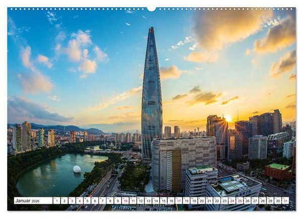 Produktbild: Skylines der sch&ouml;nsten Metropolen weltweit (hochwertiger Premium Wandkalender 2026 DIN A2 quer), Kunstdruck in Hochglanz