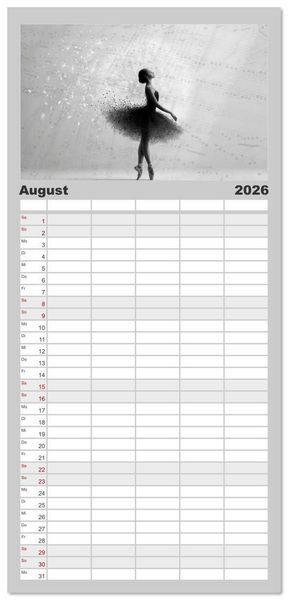 Produktbild: Familienplaner 2026 - Im Pas de Deux mit der Stille mit 5 Spalten (Wandkalender, 21 x 45 cm) CALVENDO