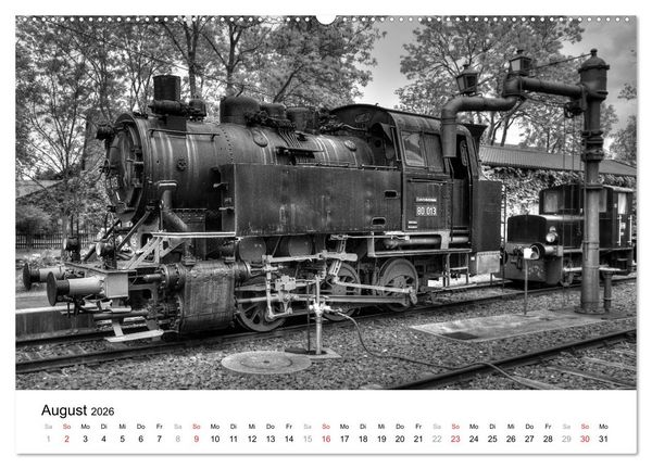 Produktbild: Unter Dampf - Eisenbahnromantik in schwarz-wei&szlig; (Wandkalender 2026 DIN A2 quer), CALVENDO Monatskalender