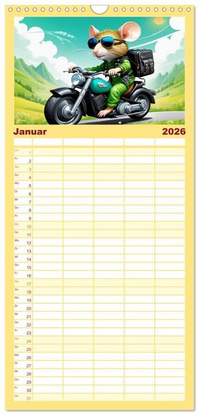 Produktbild: Familienplaner 2026 - Tierische Motorradfahrer mit 5 Spalten (Wandkalender, 21 x 45 cm) CALVENDO