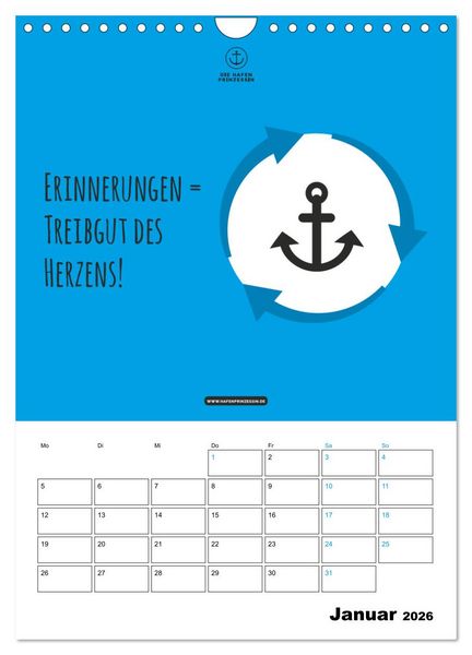 Produktbild: hafenprinzessin: Ankertr&auml;ume & Meer - Der moderne Zitate-Wandkalender f&uuml;r maritime Lebensmomente! (Wandkalender 2026 DIN A4 hoch), CALVENDO Monatskalender