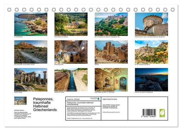 Produktbild: Peleponnes, traumhafte Halbinsel Griechenlands (Tischkalender 2026 DIN A5 quer), CALVENDO Monatskalender
