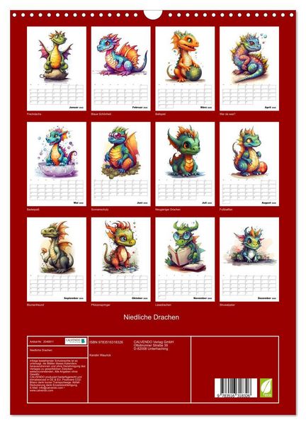 Produktbild: Niedliche Drachen (Wandkalender 2026 DIN A3 hoch), CALVENDO Monatskalender