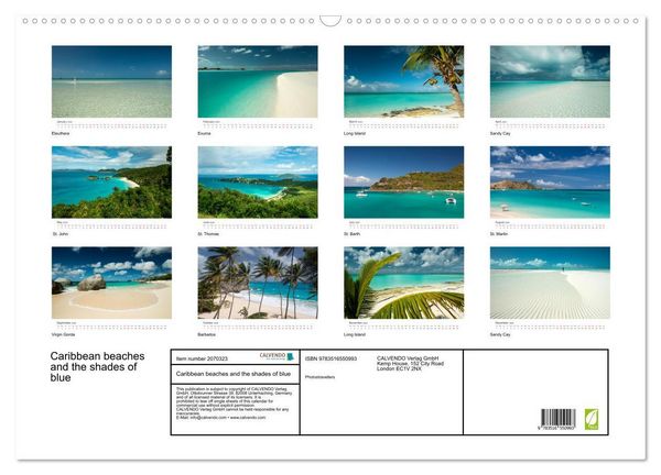 Produktbild: Caribbean beaches and the shades of blue (Wall Calendar 2026 DIN A2 landscape), CALVENDO 12 Month Wall Calendar