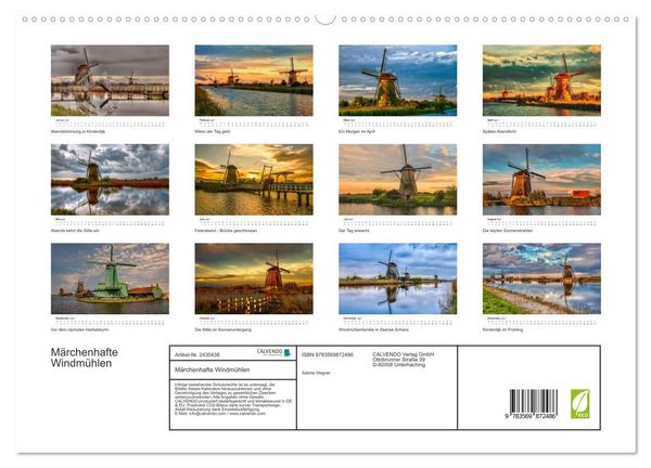 Produktbild: M&auml;rchenhafte Windm&uuml;hlen (hochwertiger Premium Wandkalender 2027 DIN A2 quer), Kunstdruck in Hochglanz