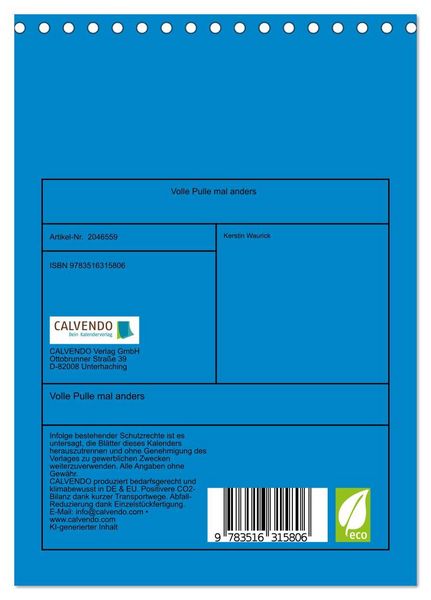 Produktbild: Volle Pulle mal anders (Tischkalender 2026 DIN A5 hoch), CALVENDO Monatskalender