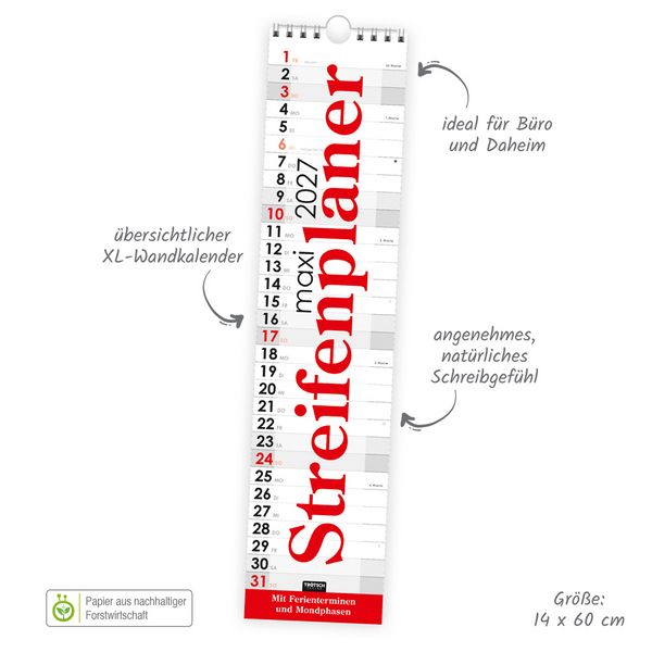 Produktbild: TR&Ouml;TSCH - Streifenkalender Maxi Rot 2027