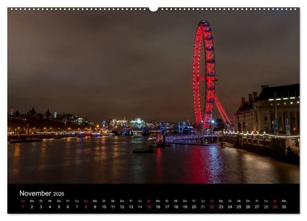Produktbild: London - Nachts an der Themse (Wandkalender 2026 DIN A2 quer), CALVENDO Monatskalender