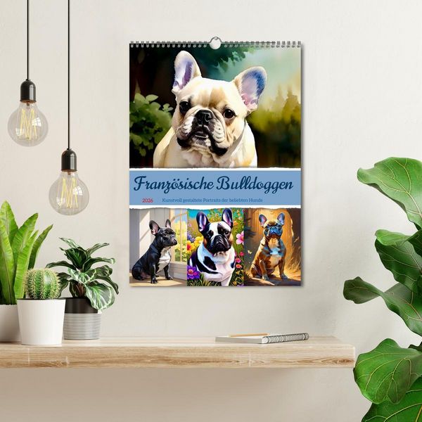 Produktbild: Franz&ouml;sische Bulldoggen. Kunstvoll gestaltete Portraits (Wandkalender 2026 DIN A3 hoch), CALVENDO Monatskalender
