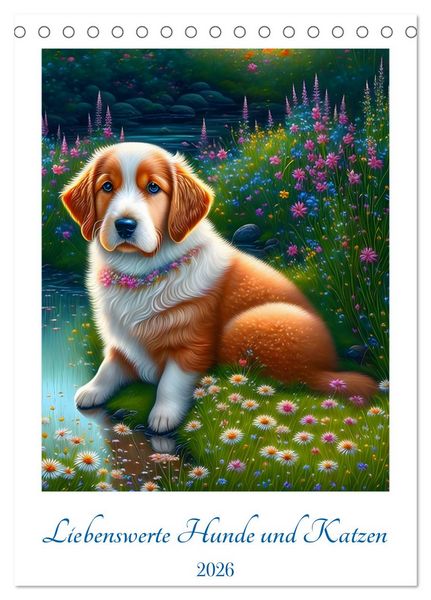 Liebenswerte Hunde und Katzen (Tischkalender 2026 DIN A5 hoch), CALVENDO Monatskalender