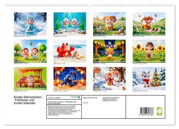 Produktbild: Kinder‑Sternzeichen - Fr&ouml;hlicher und bunter Kalender (hochwertiger Premium Wandkalender 2027 DIN A2 quer), Kunstdruck in Hochglanz