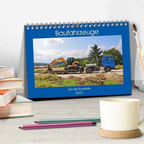 Produktbild: Baufahrzeuge auf der Baustelle (Tischkalender 2027 DIN A5 quer), CALVENDO Monatskalender