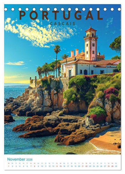 Produktbild: Portugal - Old School Poster Style (Tischkalender 2026 DIN A5 hoch), CALVENDO Monatskalender
