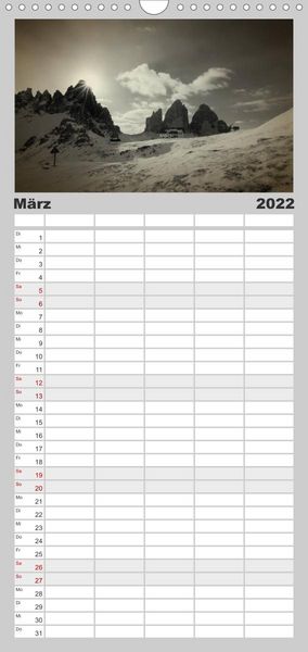 Produktbild: Drei Zinnen - S&uuml;dtirols Wahrzeichen - Familienplaner hoch (Wandkalender 2022 , 21 cm x 45 cm, hoch)