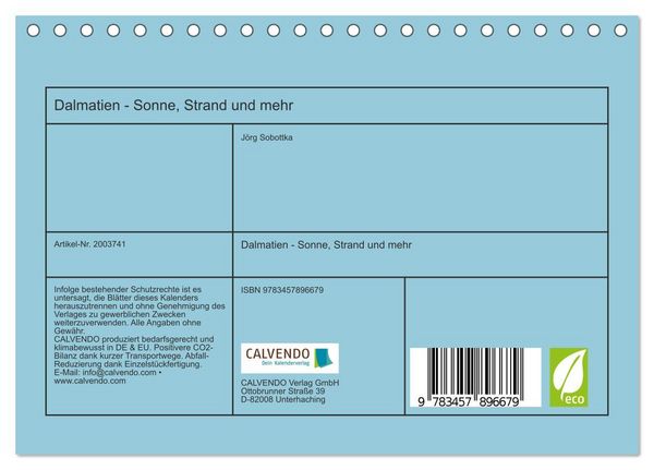 Produktbild: Dalmatien - Sonne, Strand und mehr (Tischkalender 2026 DIN A5 quer), CALVENDO Monatskalender