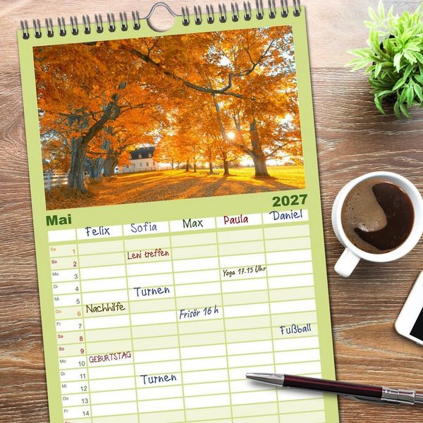 Produktbild: Familienplaner 2027 - Neu England, Indian Summer mit 5 Spalten (Wandkalender, 21 x 45 cm) CALVENDO
