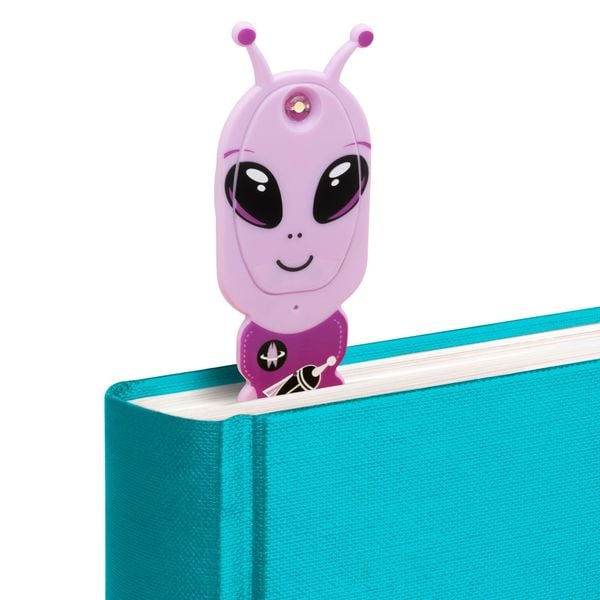 Produktbild: Flexilight Pals Leselicht (Aliens) - lila - 2 in 1 Leselampe & Lesezeichen - LED Leselicht - Geschenk für Leser, Buchliebhaber - Deutsche Ausgabe