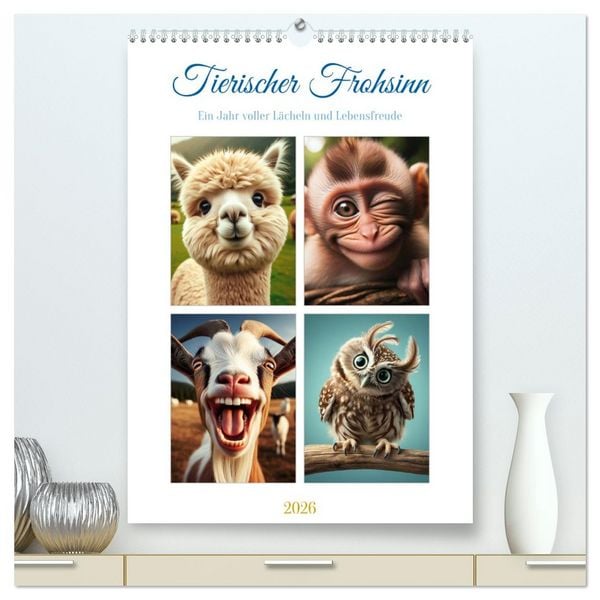 Produktbild: Tierischer Frohsinn - Ein Jahr voller L&auml;cheln und Lebensfreude (hochwertiger Premium Wandkalender 2026 DIN A2 hoch), Kunstdruck in Hochglanz