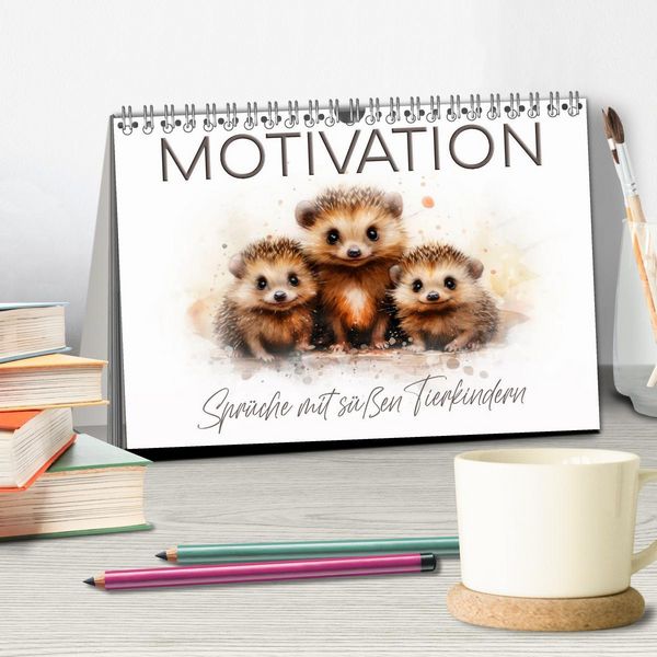 Produktbild: MOTIVATION Spr&uuml;che mit s&uuml;&szlig;en Tierkindern (Tischkalender 2026 DIN A5 quer), CALVENDO Monatskalender