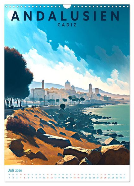 Produktbild: Andalusien - Old School Poster Style (Wandkalender 2026 DIN A3 hoch), CALVENDO Monatskalender