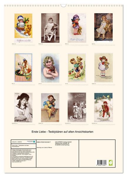 Produktbild: Erste Liebe - Teddyb&auml;ren auf alten Ansichtskarten (Wandkalender 2026 DIN A2 hoch), CALVENDO Monatskalender