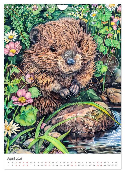 Produktbild: Tierkinder - Niedliche illustrierte Wildtiere in Wald und Flur (Wandkalender 2026 DIN A4 hoch), CALVENDO Monatskalender