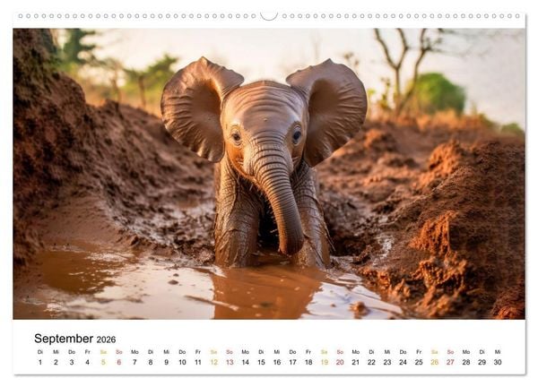 Produktbild: Elefanten Kinder - kleine Riesen (Wandkalender 2026 DIN A2 quer), CALVENDO Monatskalender
