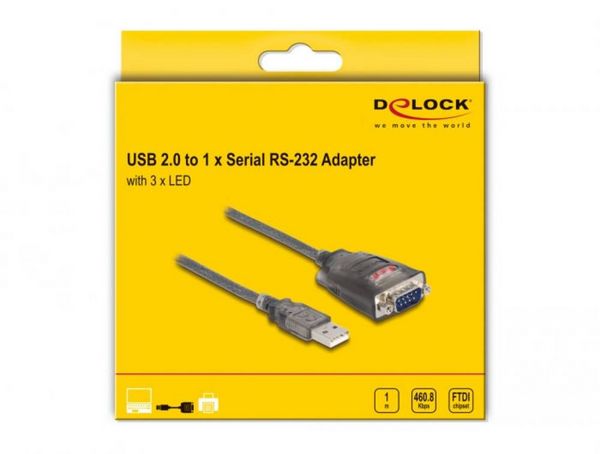 Produktbild: Delock USB 2.0 Adapter [1x USB 2.0 Stecker A - 1x RS232-Stecker] 61400 1m