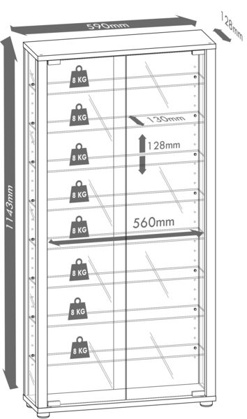 Produktbild: Glas Stand Vitrine Sammelvitrine Lumo Maxi Spiegel