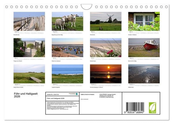 Produktbild: F&ouml;hr und Halligwelt 2026 (Wandkalender 2026 DIN A4 quer), CALVENDO Monatskalender