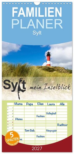 Produktbild: Familienplaner 2027 - Sylt mein Inselblick mit 5 Spalten (Wandkalender, 21 x 45 cm) CALVENDO