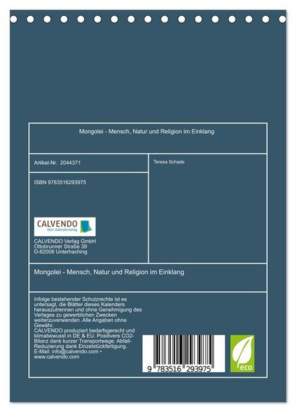 Produktbild: Mongolei - Mensch, Natur und Religion im Einklang (Tischkalender 2026 DIN A5 hoch), CALVENDO Monatskalender