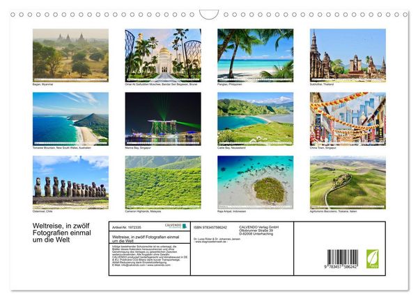 Produktbild: Weltreise, in zw&ouml;lf Fotografien einmal um die Welt (Wandkalender 2026 DIN A3 quer), CALVENDO Monatskalender