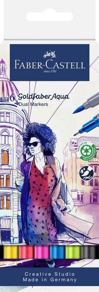 Produktbild: Faber-Castell Tuschestift Dual Marker Goldfaber Aqua, 6er Set