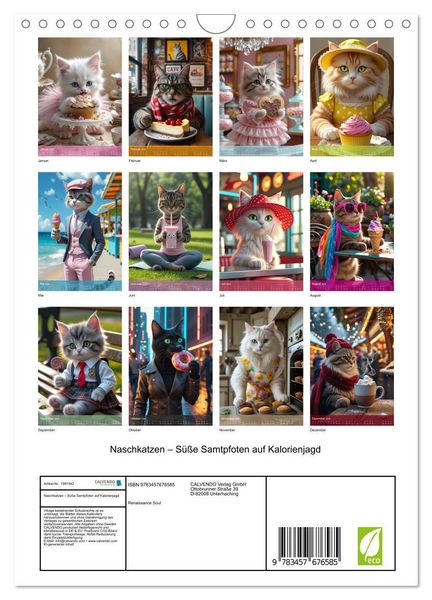 Produktbild: Naschkatzen &ndash; S&uuml;&szlig;e Samtpfoten auf Kalorienjagd (Wandkalender 2026 DIN A4 hoch), CALVENDO Monatskalender