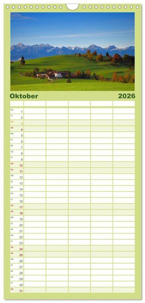 Produktbild: Familienplaner 2026 - Wo das Allg&auml;u am sch&ouml;nsten ist mit 5 Spalten (Wandkalender, 21 x 45 cm) CALVENDO