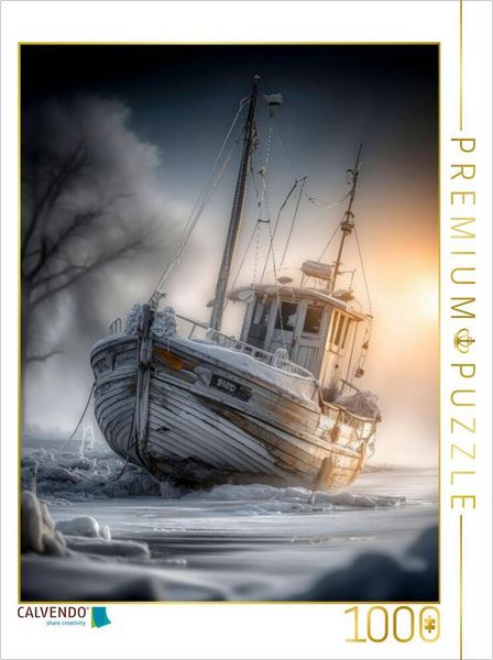 Produktbild: CALVENDO Puzzle Das Fischerboot beugt sich dem Winter und der frostigen K&uuml;ste | 1000 Teile Lege-Gr&ouml;&szlig;e 64x48cm Foto-Puzzle f&uuml;r gl&uuml;ckliche Stunden