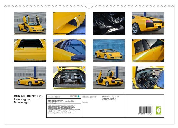 Produktbild: DER GELBE STIER - Lamborghini Murci&eacute;lago (Wandkalender 2025 DIN A3 quer), CALVENDO Monatskalender