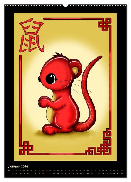 Produktbild: niedliche Tierkreiszeichen im chinesischem Stil (Wandkalender 2026 DIN A2 hoch), CALVENDO Monatskalender