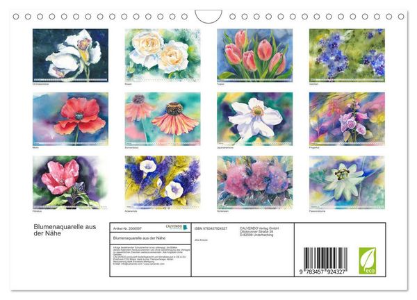 Produktbild: Blumenaquarelle aus der N&auml;he (Wandkalender 2026 DIN A4 quer), CALVENDO Monatskalender