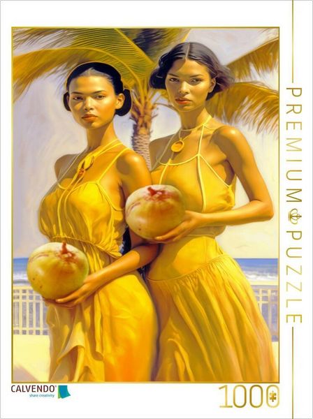 CALVENDO Puzzle Junge Mädchen mit Kokosnuss | 1000 Teile Lege-Größe 64x48cm Foto-Puzzle für glückliche Stunden