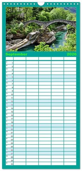 Produktbild: Familienplaner 2026 - WANDERN &uuml;ber Stock und Stein in der Schweiz mit 5 Spalten (Wandkalender, 21 x 45 cm) CALVENDO