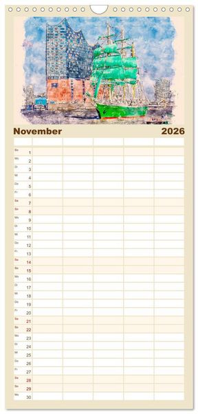 Produktbild: Familienplaner 2026 - Hamburg - malerische Metropole mit 5 Spalten (Wandkalender, 21 x 45 cm) CALVENDO