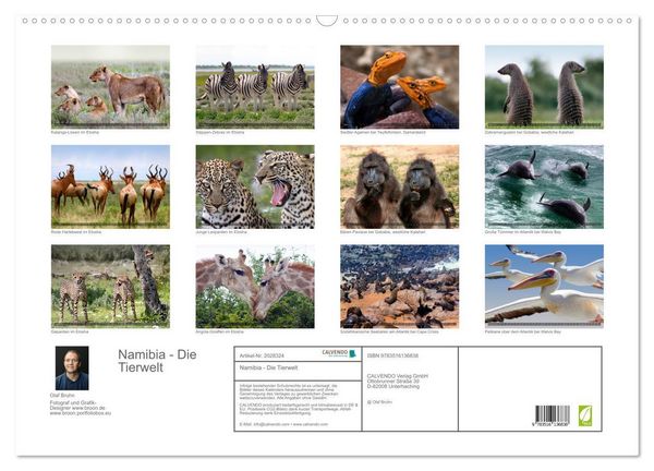 Produktbild: Namibia - Die Tierwelt (Wandkalender 2026 DIN A2 quer), CALVENDO Monatskalender