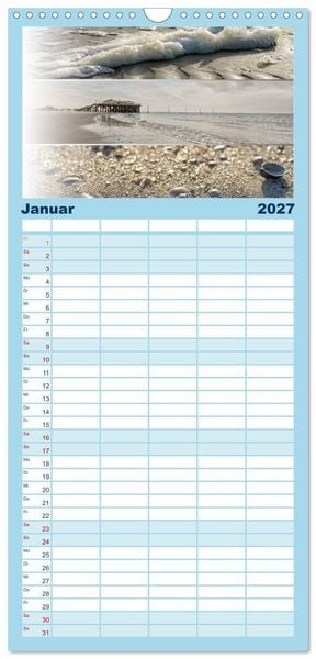 Produktbild: Familienplaner 2027 - K&uuml;stenstreifen an der Nordsee mit 5 Spalten (Wandkalender, 21 x 45 cm) CALVENDO