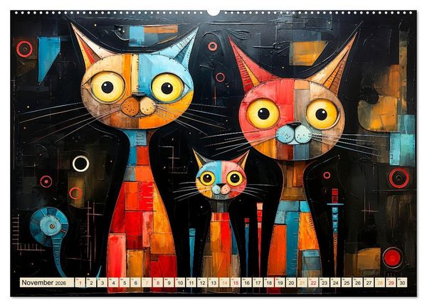 Produktbild: Katzen - die Nacht erwacht (hochwertiger Premium Wandkalender 2026 DIN A2 quer), Kunstdruck in Hochglanz