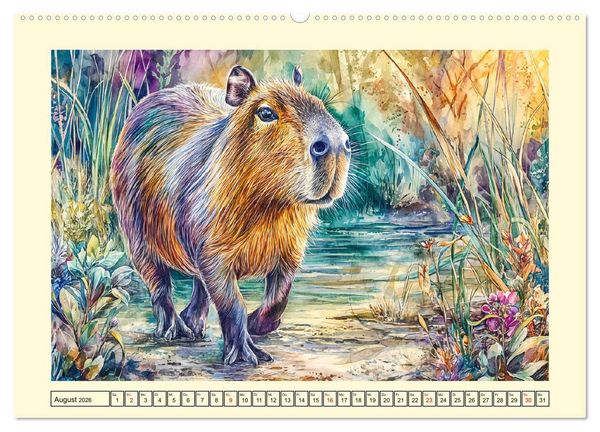 Produktbild: Wasserschweine. Bezaubernde Capybaras in der Natur (Wandkalender 2026 DIN A2 quer), CALVENDO Monatskalender