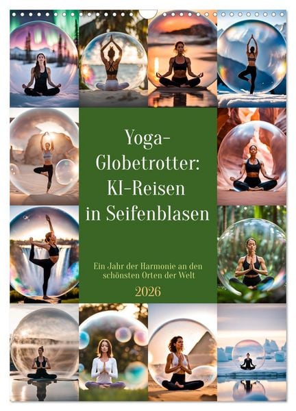 Yoga-Globetrotter: KI-Reisen in Seifenblasen. Ein Jahr der Harmonie an den schönsten Orten der Welt (Wandkalender 2026 DIN A3 hoch), CALVENDO