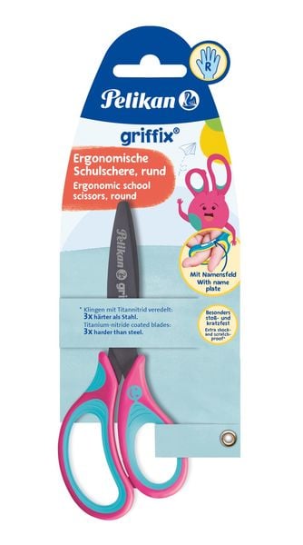 Pelikan Schere griffix® Schulschere rund für Rechtshänder, LovelyPink