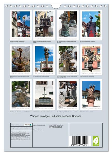 Produktbild: Wangen im Allg&auml;u und seine sch&ouml;nen Brunnen (Wandkalender 2026 DIN A4 hoch), CALVENDO Monatskalender